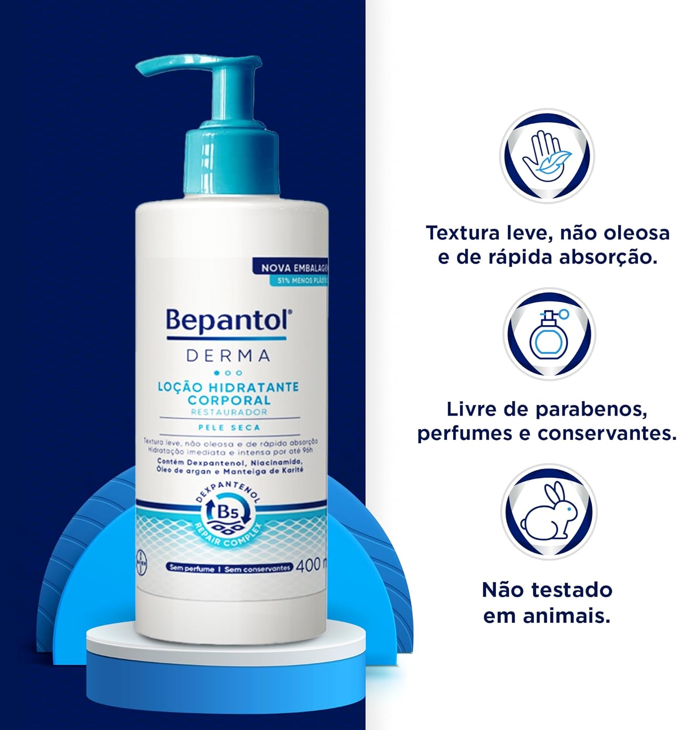 Bepantol Derma Hidratante Corporal, Restaurador para Pele Seca, 400ml - Imagem 2