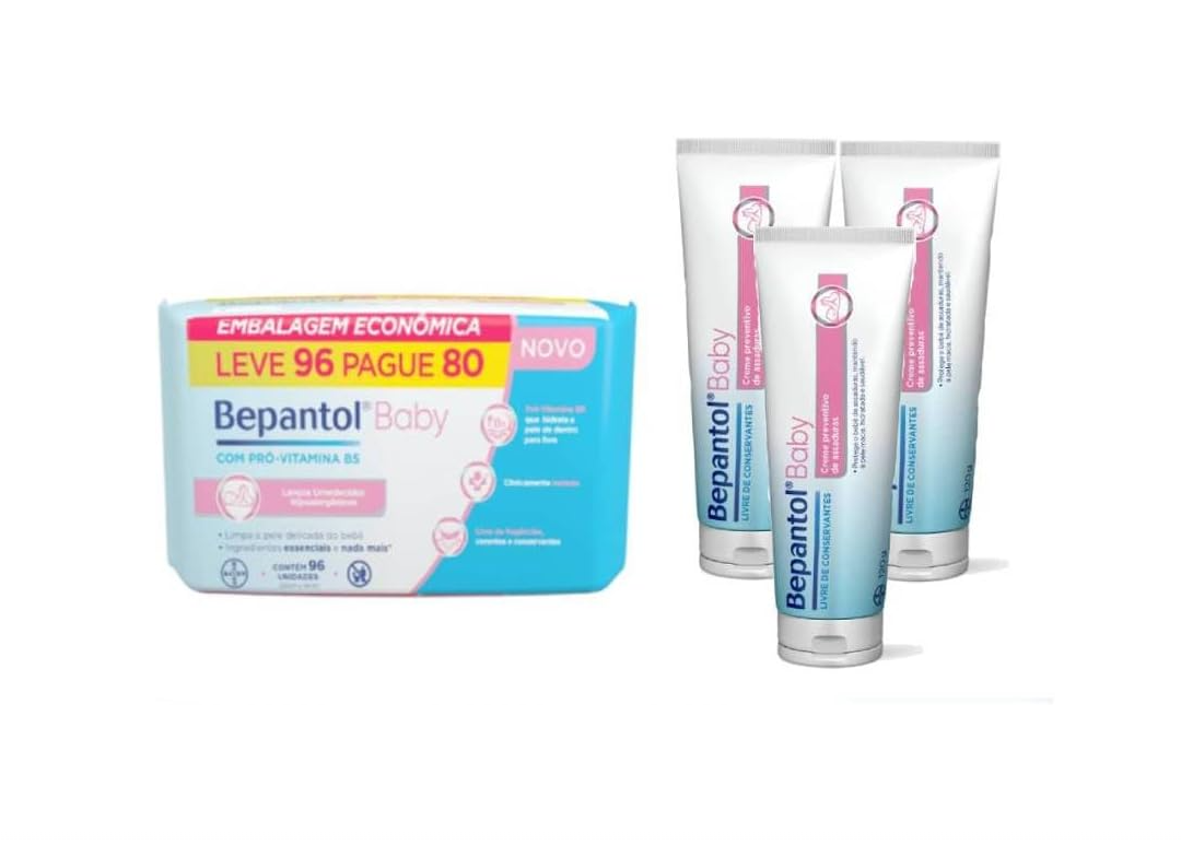 Bepantol Kit 3 Pomadas Assadura 120g + 1 Lenço Umedecido